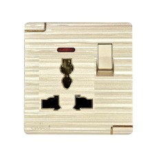 13A LIGHT 3PIN FLAT SOCKET GANG ALFAROSE OM9 GOLDEN