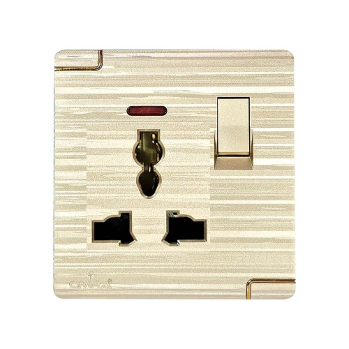 13A LIGHT 3PIN FLAT SOCKET GANG ALFAROSE OM9 GOLDEN