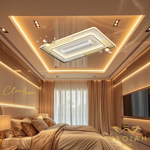 WAQIAH Cloud Luxury Bladeless Ceiling Fan With Light  Rectangular 88003