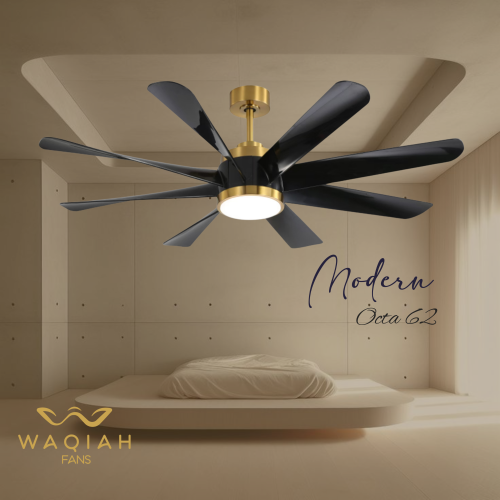 WAQIAH 8 Blade Undelight 62 inch Luxury Ceiling Fan Modern Octa Black WAQIAH 8 Blade Undelight 62 inch Luxury Ceiling Fan Modern Octa Black