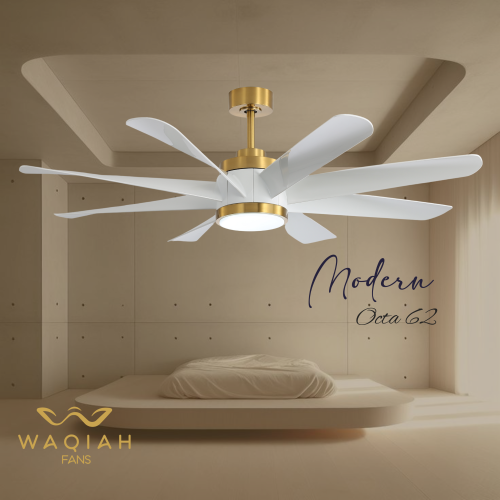 WAQIAH 8 Blade Undelight 62 inch Luxury Ceiling Fan Modern Octa White WAQIAH 8 Blade Undelight 62 inch Luxury Ceiling Fan Modern Octa White