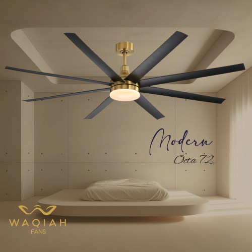 WAQIAH 8 Blade Undelight 72 inch Luxury Ceiling Fan Modern Octa Black