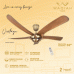 WAQIAH 5 Blade 52 inch Luxury Ceiling Fan Vintage Antique Walnut (Golden) 