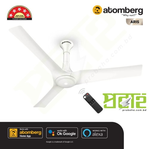  Atomberg Aris  48" Silent Energy Efficient BLDC Motor With Smart IoT and IR Remote Ceiling Fan (Marble White)