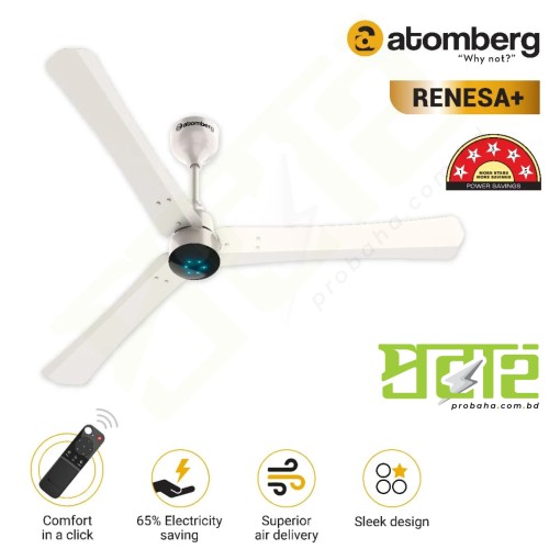  Atomberg Renesa+ 56" 35W BLDC motor Energy Saving Anti-Dust Speed Indicator Light Ceiling Fan with Remote Control (Pearl White)