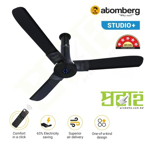  Atomberg Studio+ 48" 35W BLDC motor Energy Saving Anti-Dust Speed Indicator Light Ceiling Fan with Remote Control Black