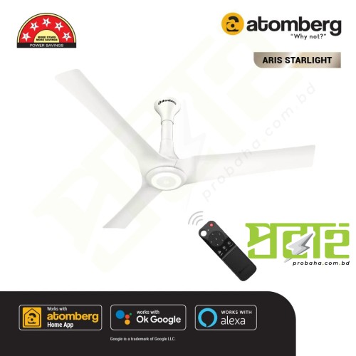  Atomberg Aris Starlight 48" Silent Energy Efficient BLDC Motor With Smart IoT and IR Remote Ceiling Fan (Marble White)