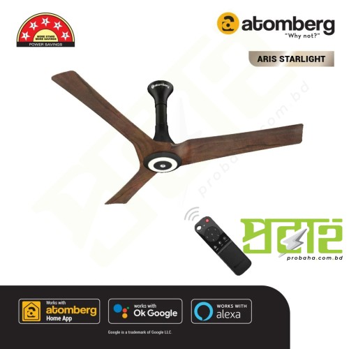  Atomberg Aris Starlight 48" Silent Energy Efficient BLDC Motor With Smart IoT and IR Remote Ceiling Fan Dark Teakwood