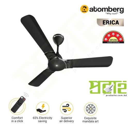  Atomberg Erica  48'' 28 Watt BLDC motor Energy Saving Anti-Dust Speed Indicator Light Ceiling Fan with Remote Control Black