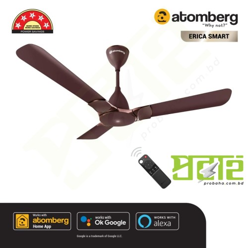  Atomberg Erica Smart+ 48'' 28 Watt BLDC motor Energy Saving Anti-Dust Speed Indicator Light Ceiling Fan with Remote Control Brown