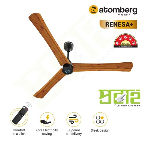  Atomberg Renesa+ 56" 35 Watt BLDC motor Energy Saving Anti-Dust Speed Indicator Light Ceiling Fan with Remote Control (Golden OakWood) 