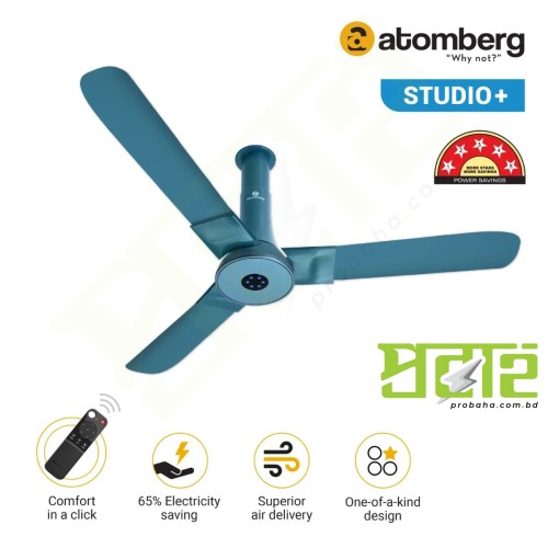  Atomberg Studio+ 48" 35W BLDC motor Energy Saving Anti-Dust Speed Indicator Light Ceiling Fan with Remote Control Aegean Blue 