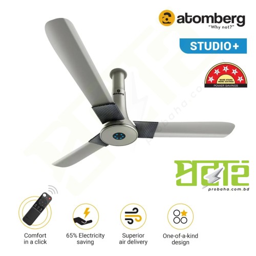  Atomberg Studio+ 48" 35W BLDC motor Energy Saving Anti-Dust Speed Indicator Light Ceiling Fan with Remote Control Sand Grey color