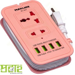 Maxline 4 USB Port & 2 Power Socket travel multi use with multi plug 6 Feet long cable